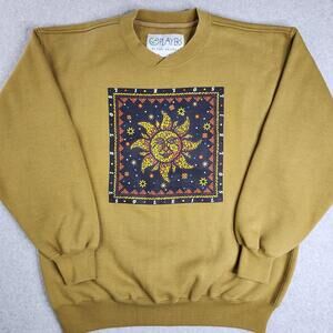 Vintage Players Van Heusen Soleil Sun Sweatshirt Mens Large Yellow Celestial